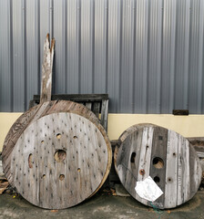old wooden cable drum