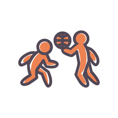 Players with ball of basketball line and fill style icon vector design