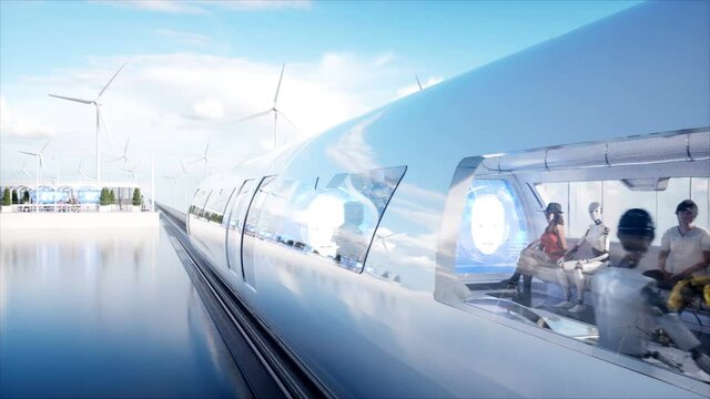 Sci fi station. Futuristic monorail transport. Concept of future. Realistic 4K animation.