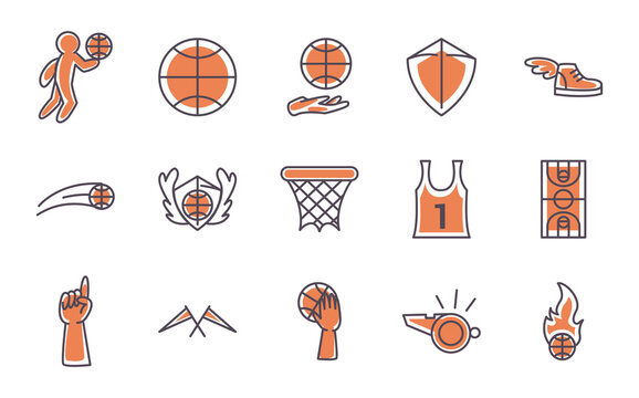 Basketball line and fill style icon set vector design