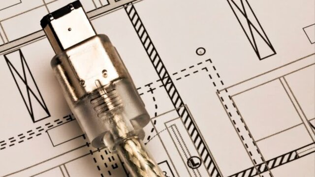 Firewire cable on a blueprint