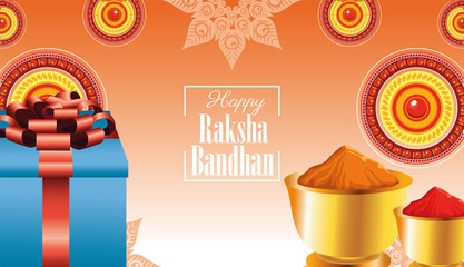 happy raksha bandhan celebration with colors powders and gift