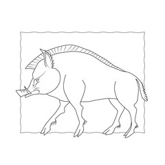 Heraldic wild boar, black and white, side view. Hand drawn illustration