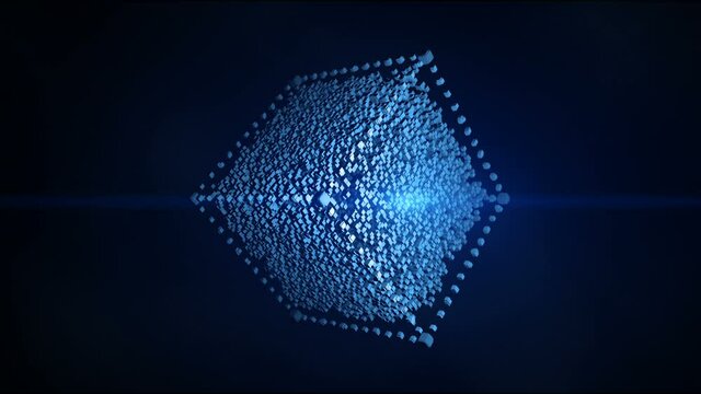 4K cube in the Computing Core with Interchanging Information Streams.Block chain network concept;Distributed register technology;Various Clusters of Connections Loading;participant chain;ray light.