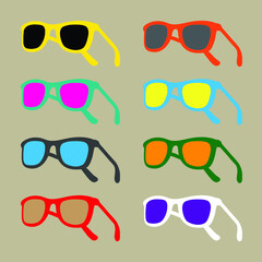 Multiple sunglass icon illustrations in mixed color combinations