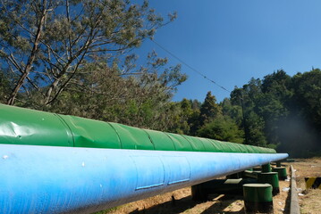 natural gas pipeline. geothermal power plant in Indonesia in the Dieng plateau.