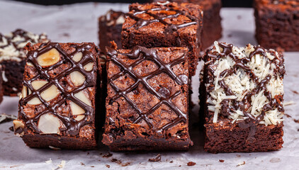 Three various brownies cake
