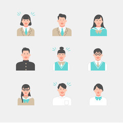 さまざまな学生のバリエーションアイコン　イラスト素材