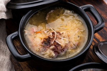 Cabbage soup with meat. Farm-style