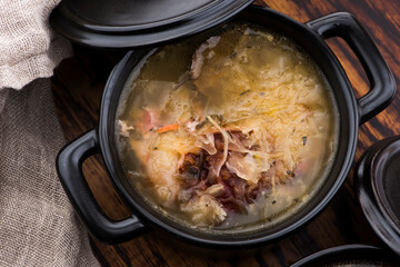 Cabbage soup with meat. Farm-style