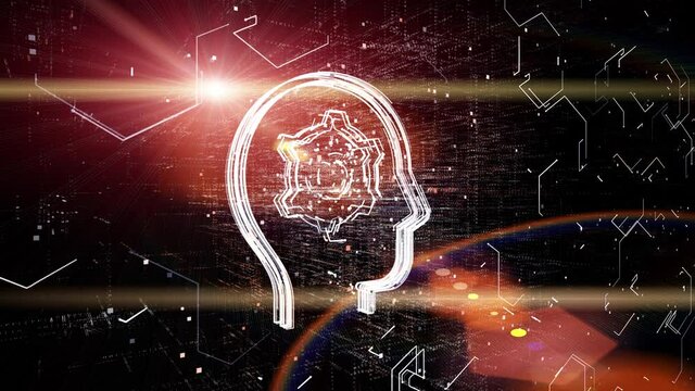 4k Brain AI Artificial Intelligence circuit tag cloud;binary computer code.The Matrix binary text design animation;changing from zero to one digits;abstract tech background.