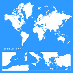 very detailed vector world map in white on blue background for large applications 
