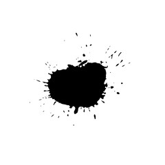 Black drop isolated on white background. Grunge splash texture. Vector illustration.