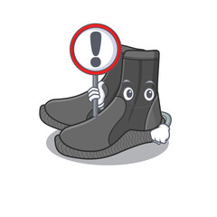 A cartoon icon of dive booties with a exclamation sign board