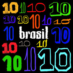 Brasil Number 10 handmade lettering soccer numbers in multiple shapes and colors with an artistic style and crafted finish.
