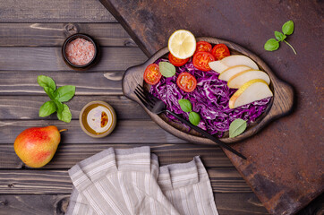 Salad fresh vegetables with pears