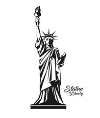 Statue of liberty from United States, black and white design background, vector illustration