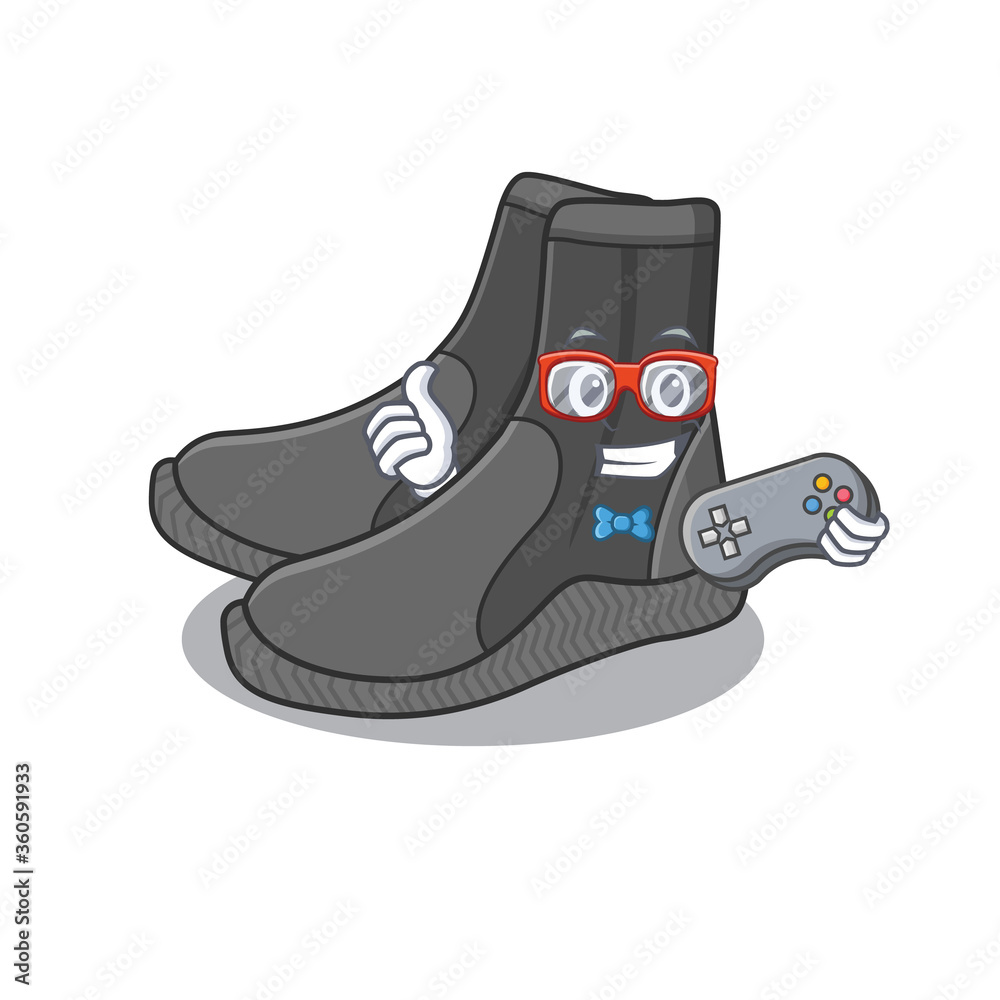 Canvas Prints Cartoon Mascot design of dive booties gamer using controller