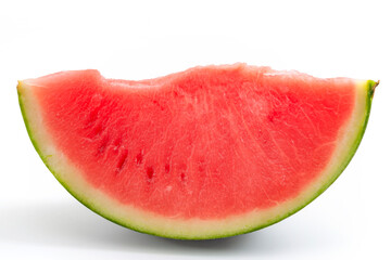 Summer cooling fruit  and natural refreshment snack concept with photograph of a slice of refreshing watermelon isolated on white background with clipping path cutout