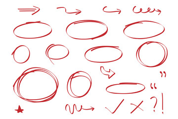 Hand drawn circle and arrow line for highlighting text. Rounds Bubbles Set doodle sketch symbols on a white background. vector illustration graphic design elements