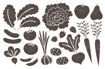 Grunge farm produce set with grainy texture