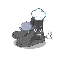 mascot character style of dive booties chef serving dinner on tray
