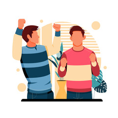 portrait of people happy because of success, flat design concept. vector illustration