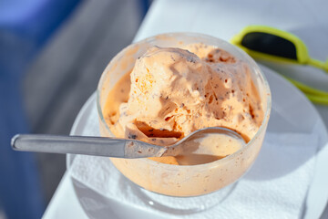 delicious mango ice cream in glass cup