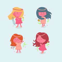cute girls with flowers set