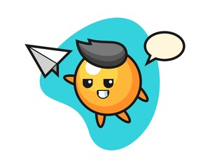Ping pong ball cartoon throwing paper airplane