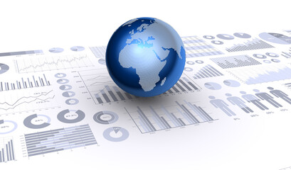 ビジネスチャートと地球（ヨーロッパ,アフリカ）