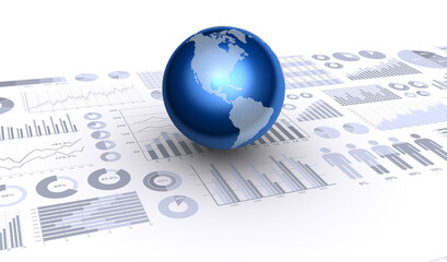 ビジネスチャートと地球（アメリカ）