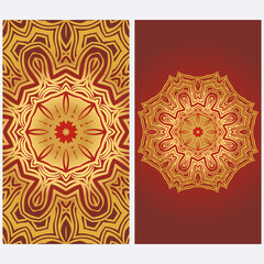 Invitation Or Card Template With Floral Mandala Pattern. For Wedding, Greeting Cards, Birthday Invitation. The Front And Rear Side. Vector Illustration.