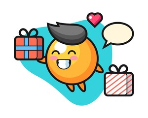 Naklejka premium Ping pong ball cartoon giving the gift
