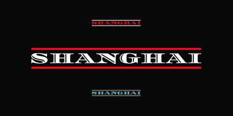 Vintage masculine slab serif Shanghai City Finance Vector Logo for marketing, tourism, travel, and events promotion in white font on a black background and additional color options.