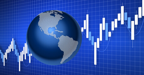 株価チャートと地球（アメリカ）