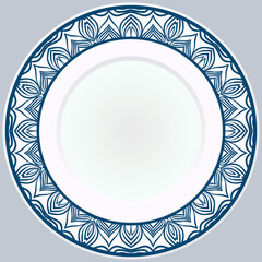 Decorative plate with round ornament in ethnic style. Fashion background with ornate dish. Vector illustration.