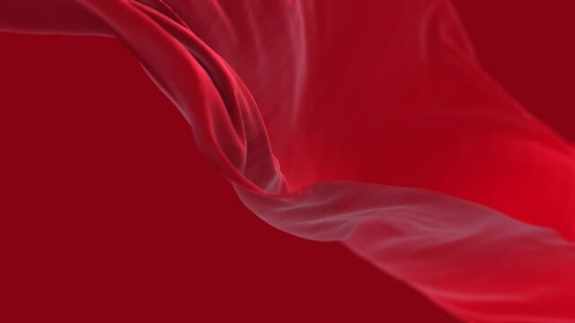 4k Red wave satin fabric loop background.Wavy silk cloth fluttering in the wind.tenderness and airiness.3D digital animation of seamless flag waving ribbon streamer riband.