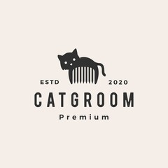 cat groom hipster vintage logo vector icon illustration