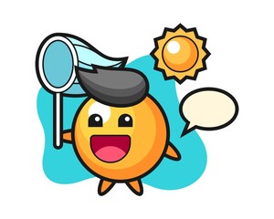 Ping pong ball cartoon is catching butterfly