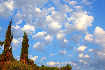 Obraz premium White clouds above the hill in Korcula town, Croatia