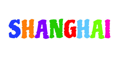 Multicolored Custom Handmade Shanghai City Vector Logo for marketing, tourism, travel, and events promotion in white font on white background.