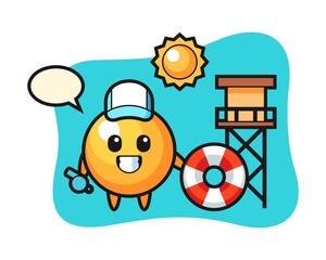 Ping pong ball cartoon as a beach guard