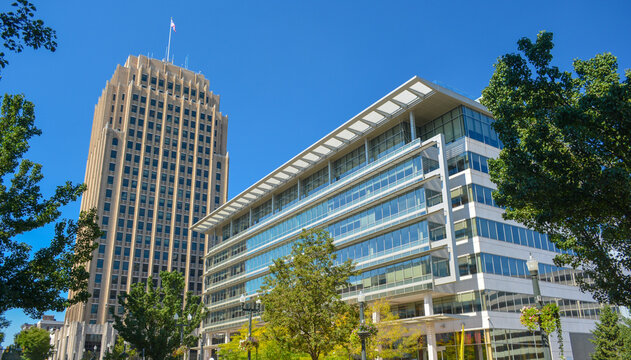 ALLENTOWN, PA, USA - September 18, 2015: The PPL building, formerly the Pennsylvania Power and Light building is a 24-story skyscraper that serves as the headquarters of the PPL Corporation.