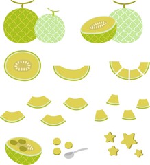 いろんなカットをされたメロンのベクター