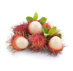 rambutan sweet delicious fruit with leaf isolated on white background. full depth of field