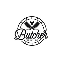 Vintage Retro Butcher shop label logo design	