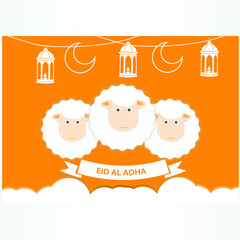 vector illustration. Muslim holiday Eid al-Adha. the sacrifice a ram or white and black sheep. graphic design decoration of flyers, posters, cards. abstaktnaya month lamb and a lamp.