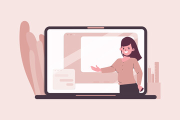 Online education concept with teacher. Web template design.