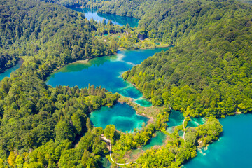 Fototapeta na wymiar Aerial view of the lakes with waterfalls, Plitvice Lakes National Park, Croatia
